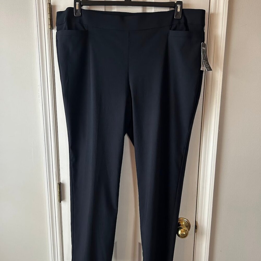 NWT Kim Rogers Plus Size 24W Navy Pull-On Pants Tummy Control Straight Stretch